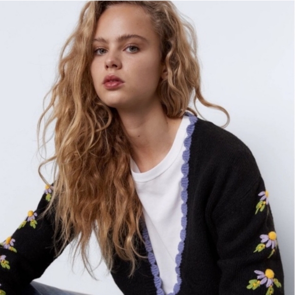Zara Sweaters Zara Floral Embroidered Knit Cardigan Poshmark